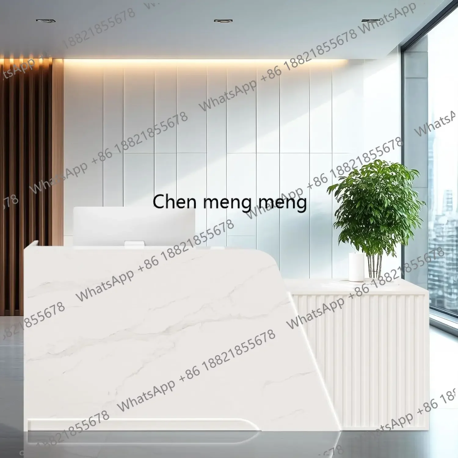 A178  Modern Reception Desk with Counter, Solid Wood Retail Counter with Lockable Drawer & Shelves, White Front Desk for Checkou