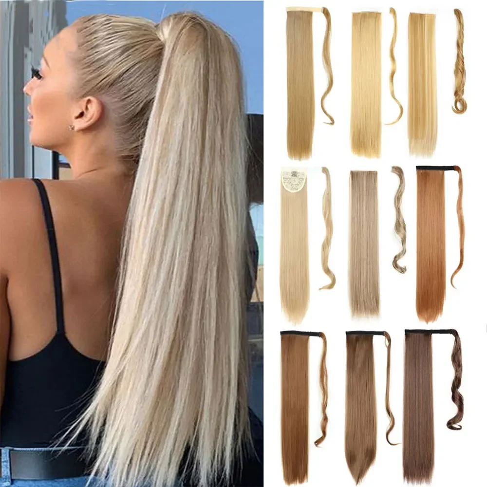 22Inch Synthetic Long Straight Ponytail Hair Extension Wrap Around Clip In Ponytail Hair Heat Reistan Pony Tail good 2026