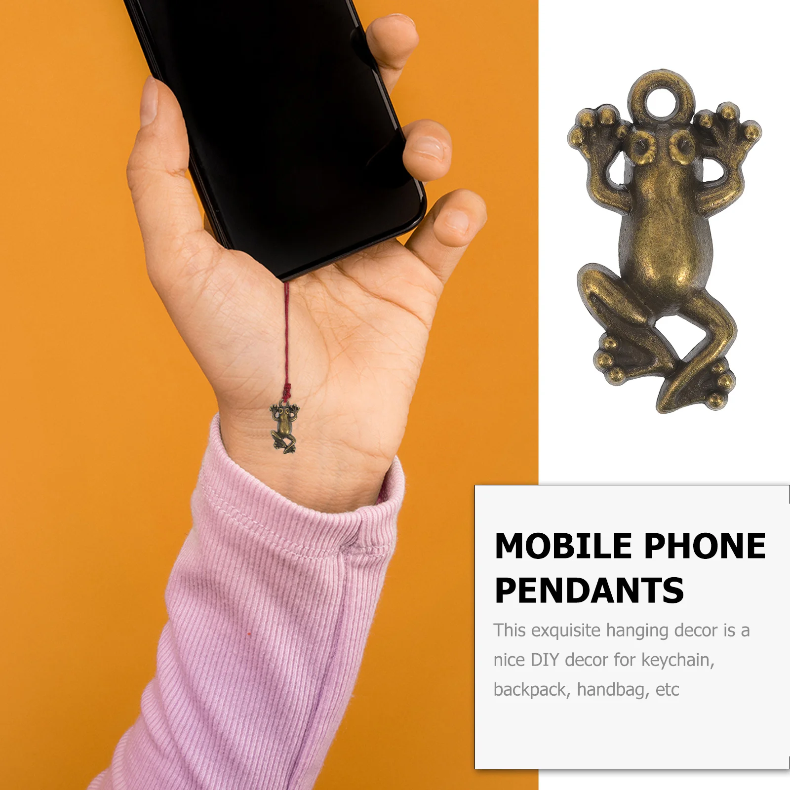 

100Pcs Retro Frog Shape Hanging Decor Creative DIY Keychain Pendant Copper Frogs Pendants Mobile Phone Accessories