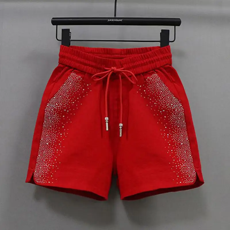 

Лето 2025 г., блестящие эластичные шорты с высокой талией, женские повседневные короткие брюки ярких цветов в Корейском стиле с эластичной резинкой на талии