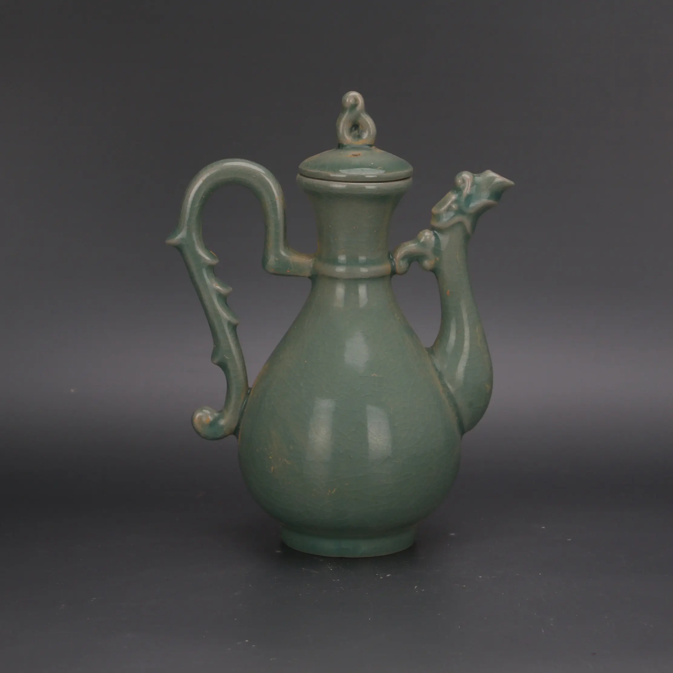 Song Dynasty Style Ru Ware Celadon Ice Crackle Dragon Handle Ewer Vintage Home Decor Collectible