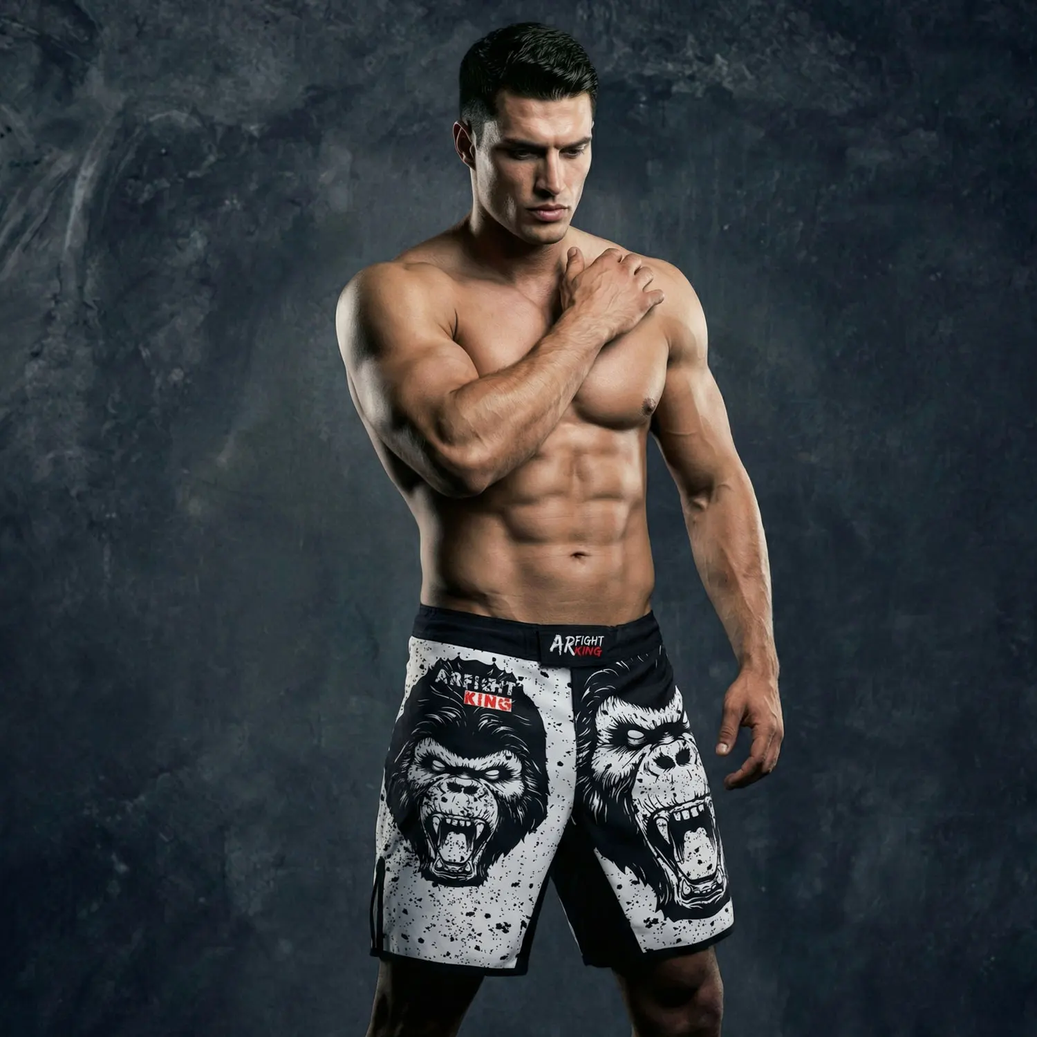 VSZAP white fighting sports shorts, quick drying and wear-resistant training MMA shorts, 3D animal printing