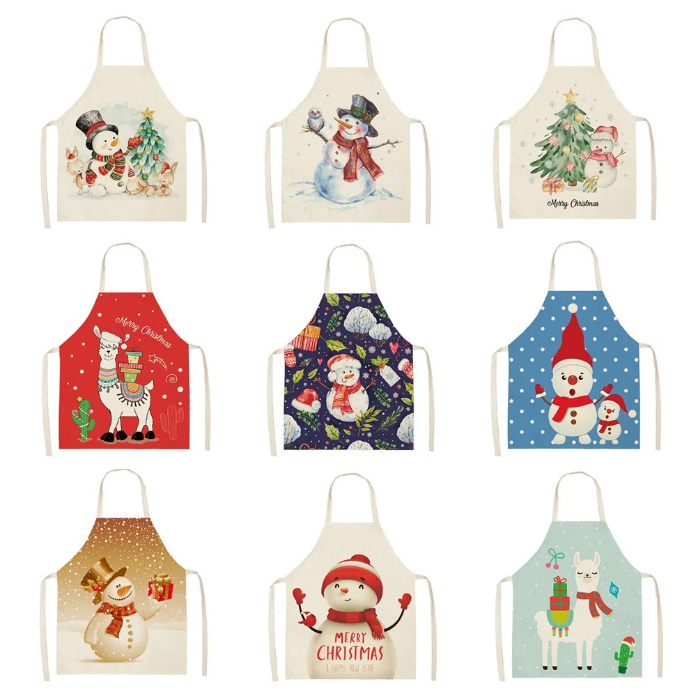 Santa Kitchen Apron 66x47CM Christmas Snowman Sleeveless Cotton Linen  Cooking Household Cleaning Tools