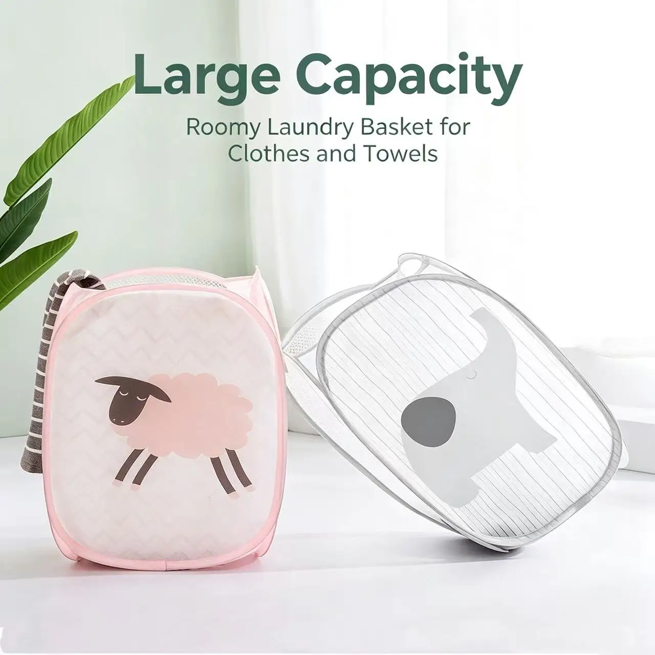 Foldable Mesh Laundry Basket, Cartoon Dirty Clothes Hamper, Breathable Storage Bin for Bedroom Bathroom Home Organizer view 2