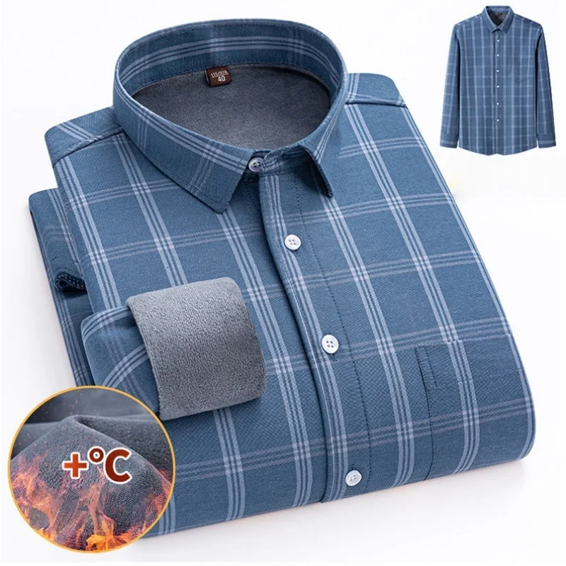 

Winter New Fashionable Trendy Plush Thickened Warm Checkered Shirt for Men's Casual Loose Sports Large Size Long Sleeve Shirt