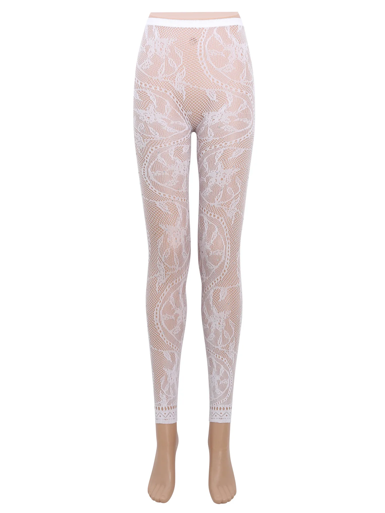 Damen-Strumpfhose mit hoher Taille, glitzerndem Strass-Fischnetz, fußlose Strumpfhose, Leggings, farbiges Retro-Stil-Muster für 45–85 kg Gewicht – Detail 6