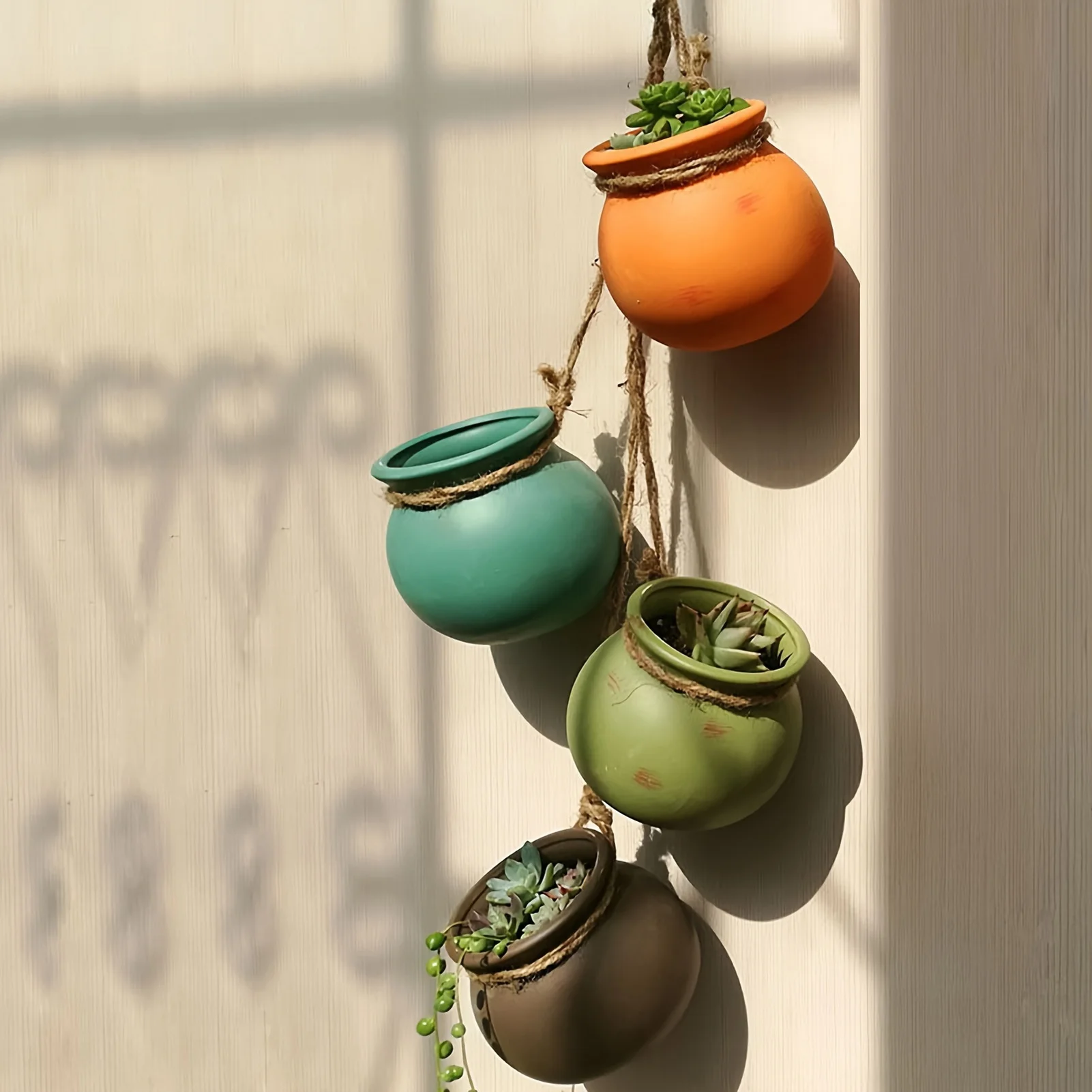 

4-8pcs Ceramic Hanging Flower Pots Planters Creative Hanging Flower Pot with Jute Rope Small Succulents Cactus Herb Faux Flower