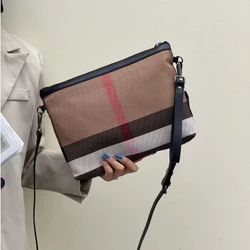 Bolso de mano de lujo a la moda para mujer, bandolera de lona de cuero con rayas clásicas, A4