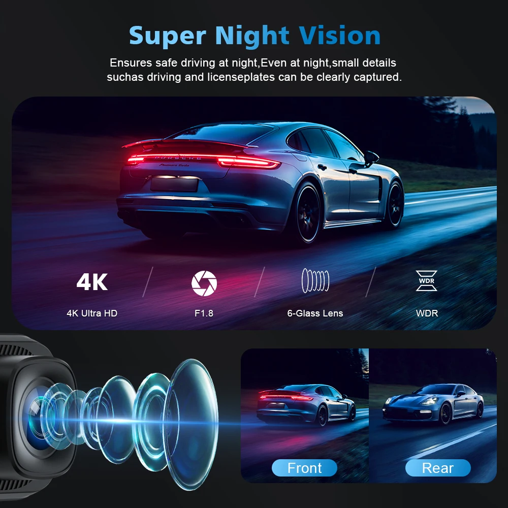 WiFi Dash Cam 4K UHD Recording Car Camera DVR Night Vision Video Recorder Black Box Support Dual Lens GPS 24H Parking - Image 3