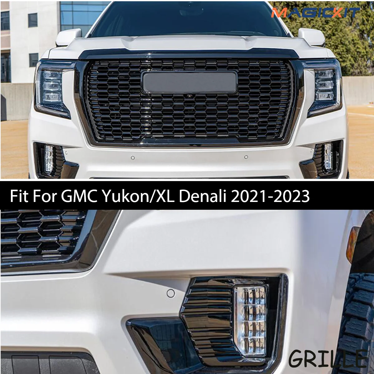 

Gloss Black Fit GMC Yukon/XL Denali 2021-2023 Front Bumper Grille Molding Trim GMC accessories