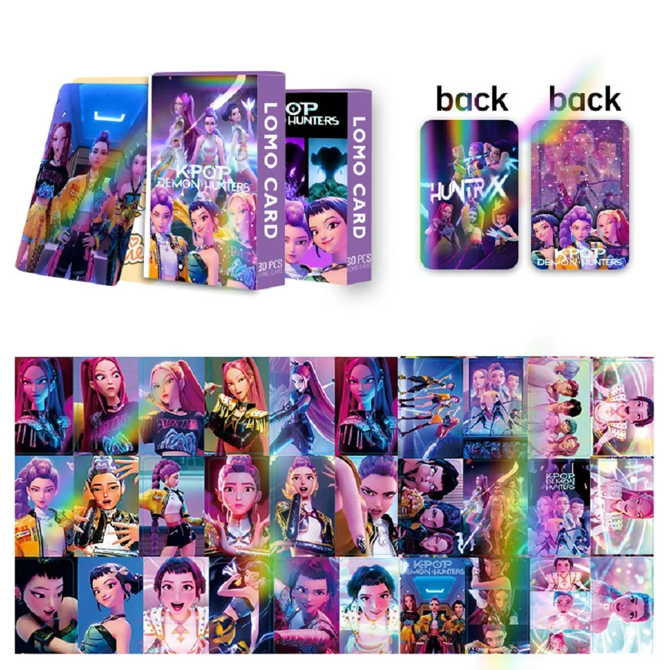 30/92 Uds. Tarjeta láser de Anime Kpop Demon Hunters, tarjetas coleccionables de moda de doble cara para estudiantes, animación de dibujos animados, regalo para niños circundantes