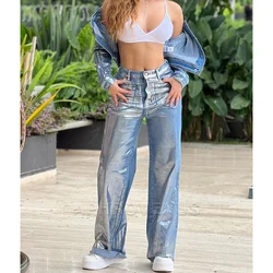 Y2K Advanced Sense Coating Casual Graffiti Wide-leg Jeans Female Straight Casual Jeans Loose Hip-hop Streetwear Denim Trousers