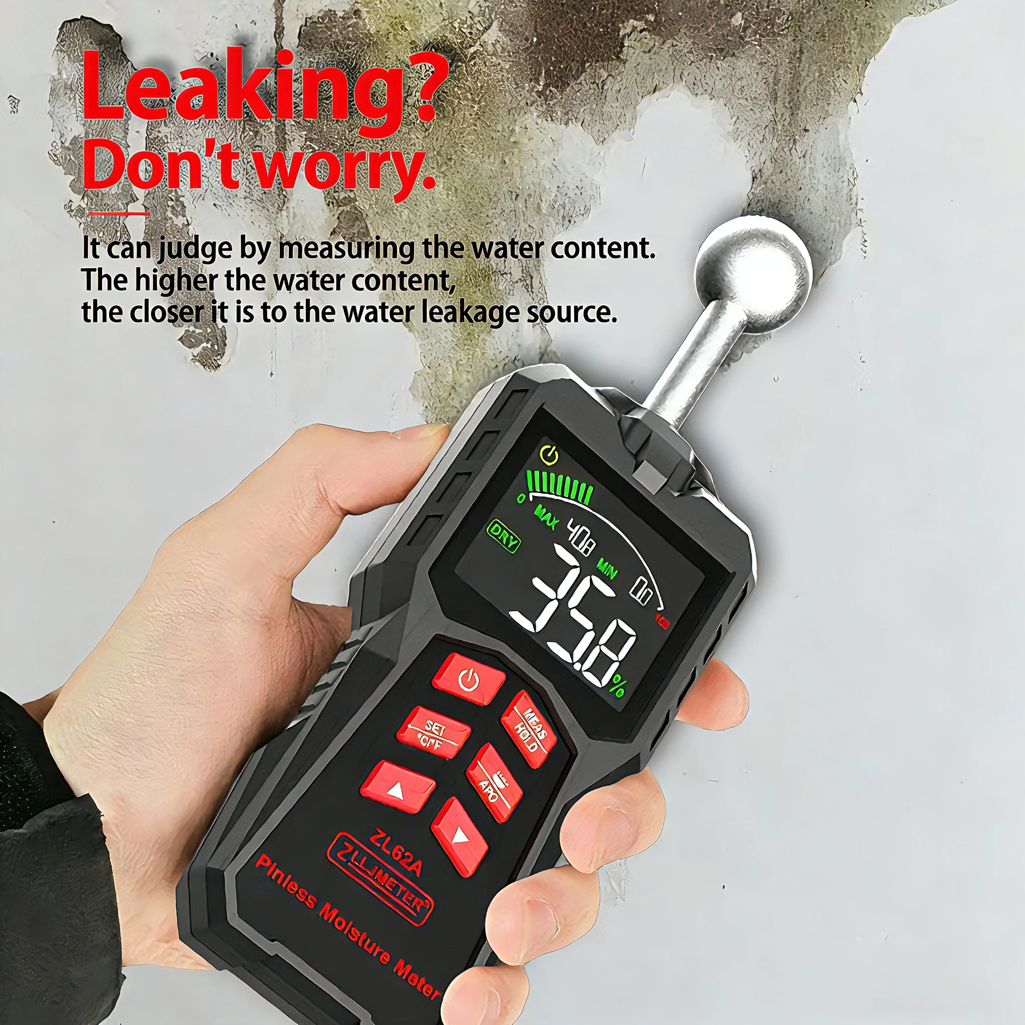Inductive Wood Moisture Meter Hygrometer Non-contact Timber Metals Damp Wall Detector Non-destructive 3AAA Battery Auto