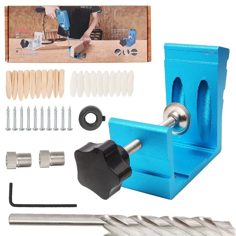 46Pcs/Set Pocket Hole Jig Kit Woodworking Inclined Hole Positioner Wood Guides Joint Angle Carpentry Locator Woodworking Tool