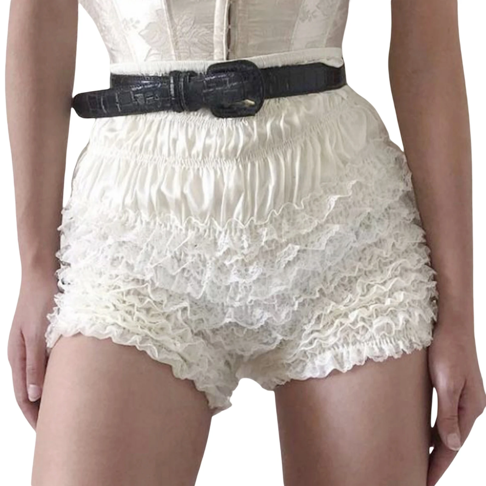 Women Summer y2k Lolita Bloomers Shorts Ruffle Lace Frill Pumpkin Pants Fairy Layered Bottoms Shorts Pettipants Streetwear