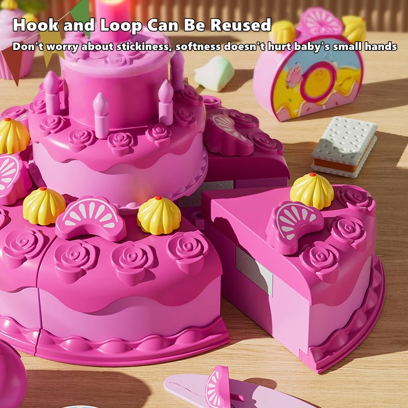 Criativo fingir jogar bolo de aniversário corte brinquedos conjunto simulação soprando vela sobremesa frutas diy montar brinquedo menina presente aniversário
