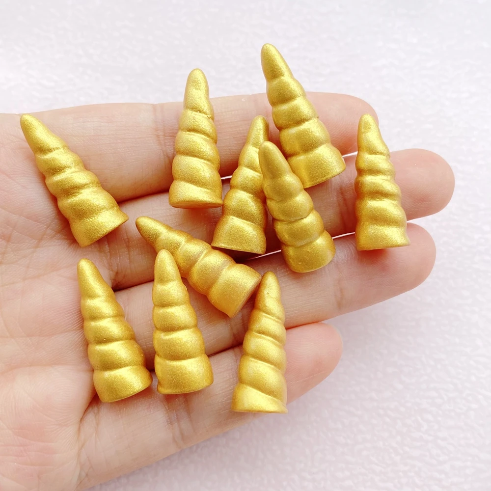 10Pcs New Cute Resin Cartoon Golden Unicorn Horn Series Flat Back Scrapbooking DIY Jewelry Craft Decoration Accessories