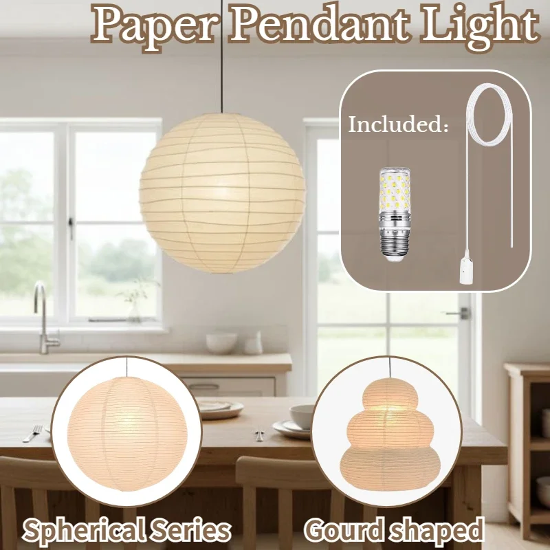 Noguchi Rice Paper Pendant Light for Home Decor Minimalist Japanese Paper Hanging Lamps for Living Room Home Decor Hanging Light