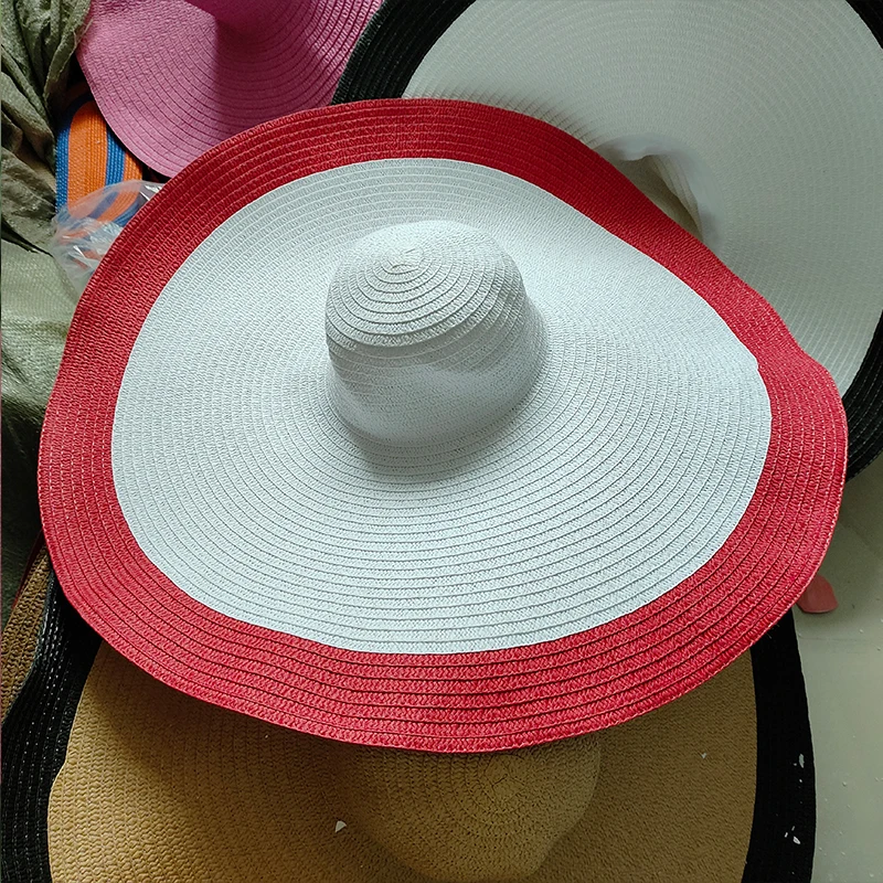 60CM Diameter Big Brim Hat Women\'s Sunshade Sun Hat French Men Women Beach Travel Straw Hat Summer Foldable Sun Hat Wholesale