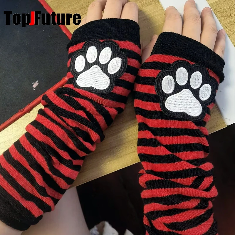 Women Men Gothic Lolita Glove Arm Cover Harajuku arm warmers Cat\'s paw Fingerless punk Long Wristband Y2K Girl gloves