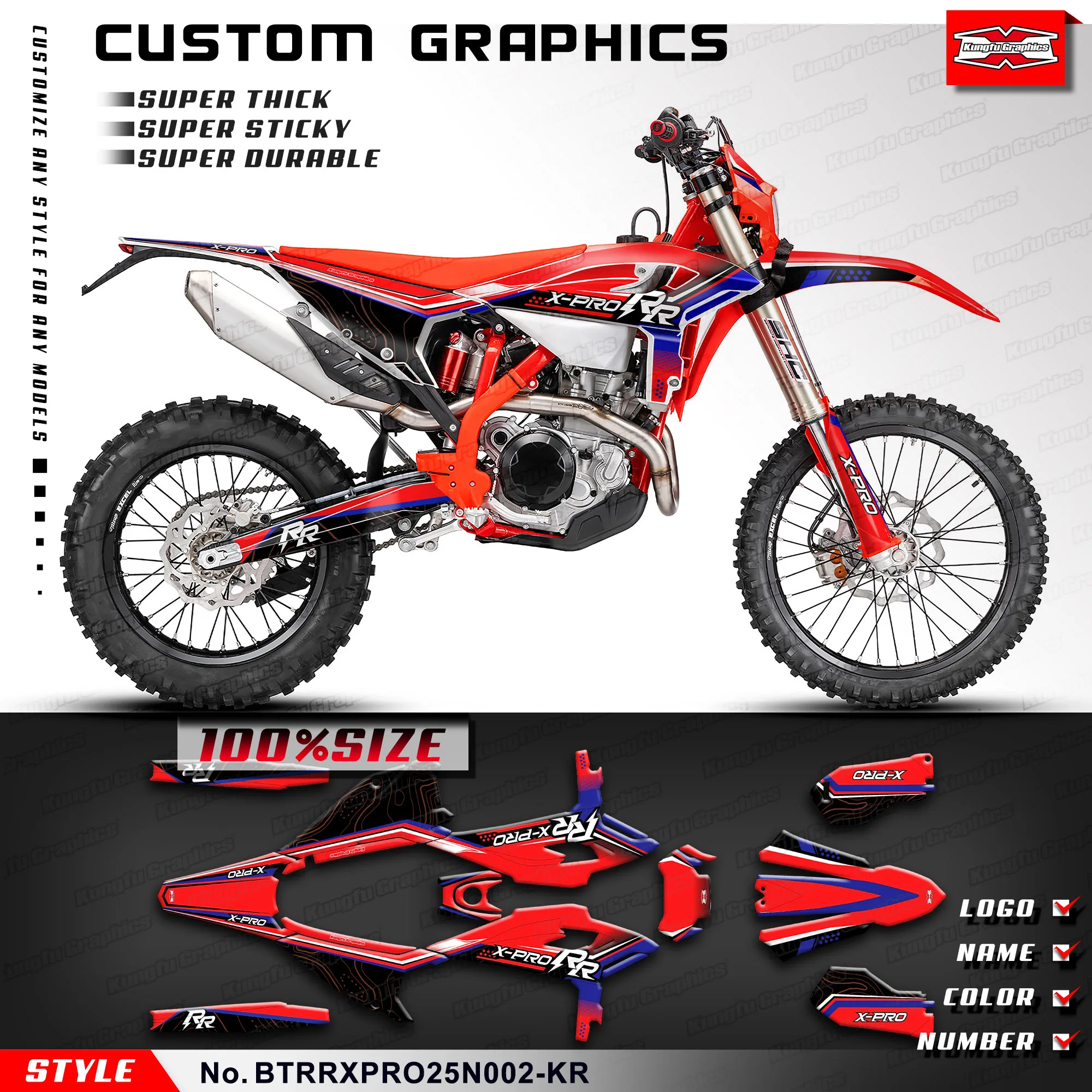 

KUNGFU GRAPHICS MX Stickers Enduro Racing Graphics for 2025-2026 Beta RR RACE RR X-PRO 125 200 250 300 350 390 480 Durable Vinyl