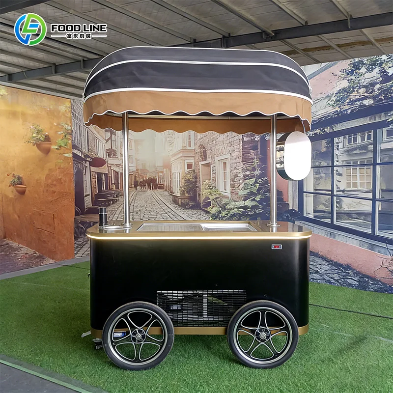 Mini Ice Cream Cart Mobile Sweet Snack Trolley Portable Street Food Trailer For Outdoor Beach And Scenic Spot Retail Business view 3
