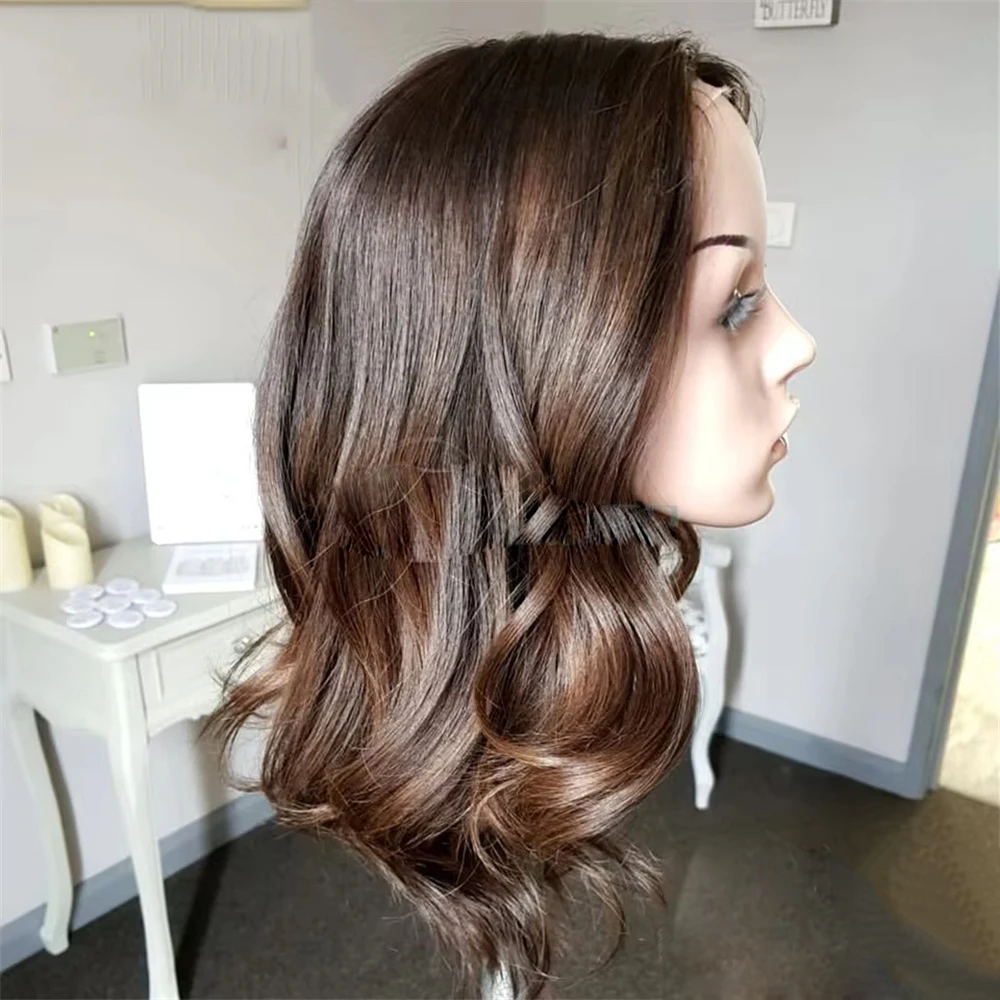 غلويليس أومبير براون طويل 24 بوصة 200 الكثافة الجسم موجة الدانتيل 5x5 الحرير قاعدة باروكة من شعر طبيعي للنساء BabyHair preplucked #1