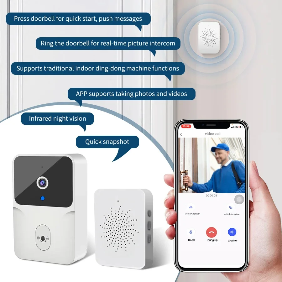 Tuya WiFi Smart Video Doorbell Wireless Visual Door bell Rechargeable Battery with Alexa Google Doorbell Outdoor HD Camera