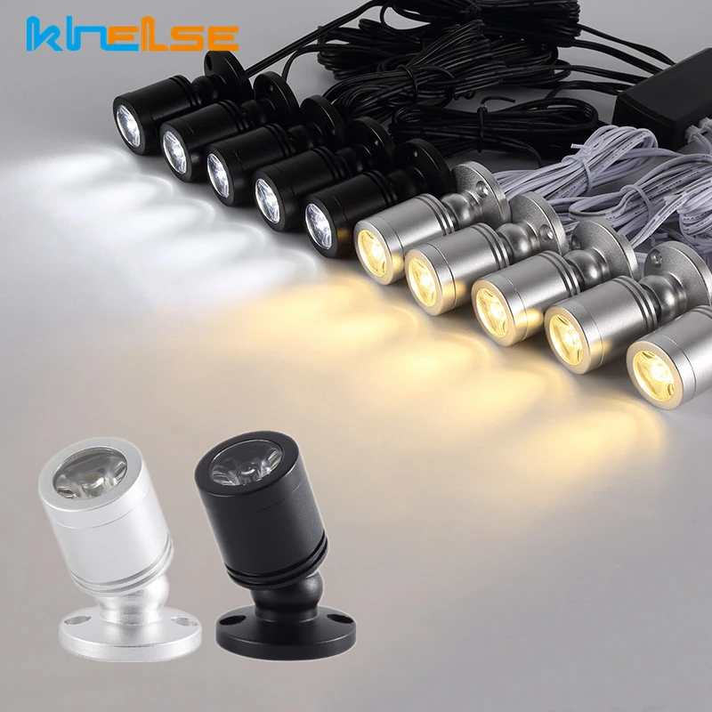 Mini DC5V foco LED, lámpara de armario para escaparate de joyas, Kit de iluminación de atenuación de 1W, ángulo ajustable, foco de aluminio, enchufe