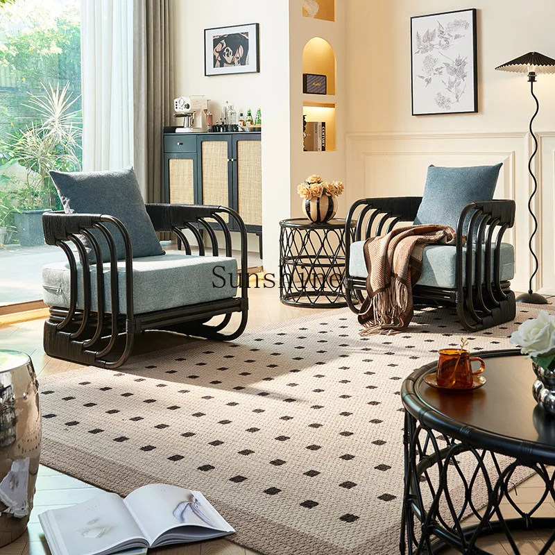 

Plant rattan art woven rattan chair three-piece retro homestay bedroom single sofa chair coffee table