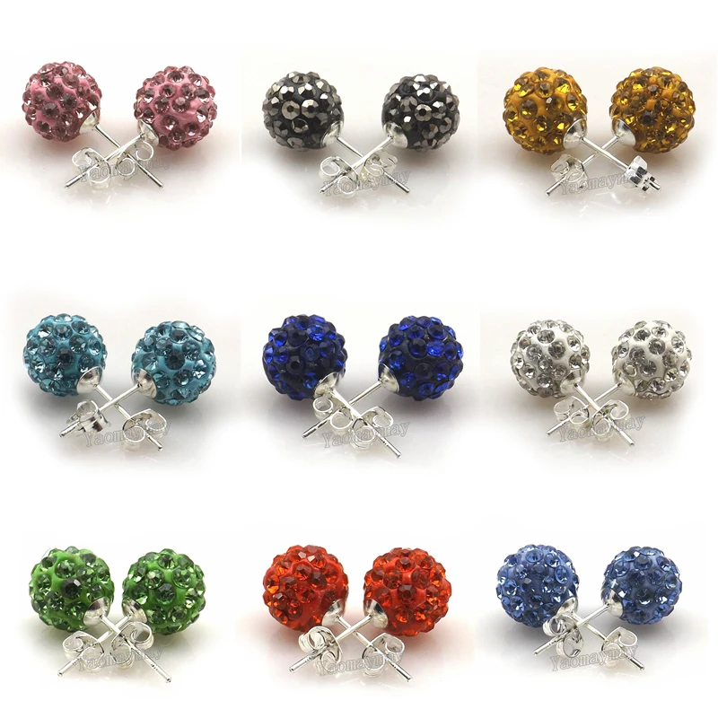 20 pairs/lot Mixed Colors 10mm Disco Balls Rhinestone Earring Studs Promotion Gift