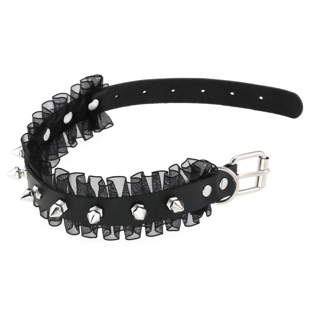 Punk Harajuku Soft girl Sexy Fresh Fashion Rivets Multicolored Leather Stainless steel Collar Clavicle chain