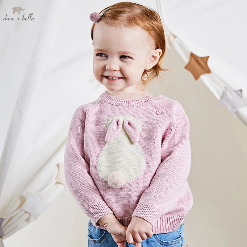 Dave Bella Pink Rabbit Sweater Girl's Autumn Winter Fashion Loose Brand Sweater Children Kid Pullover Top DB4223925