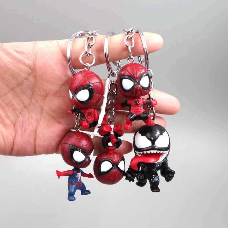 5pcs Marvel Superhero Spiderman Venom Action Figure/Keychains Cartoon Spider Man Keyrings Anime Pendant Keyholder Key Chains