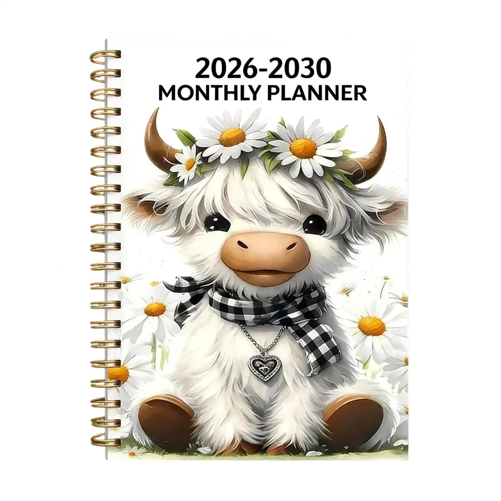 2026 to 2030 5 Year Monthly Planner Cute Highland Cow Spiral Notebook Calendar Goal Setting To Do List Schedule Agenda Organizer