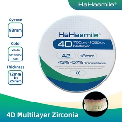 Hahasmile 4d-Mehrschicht-Zirkonoxidblöcke 98-a2 festes Zirkonoxid-Restaurierung material Biege festigkeit 1050MPa bis MPa