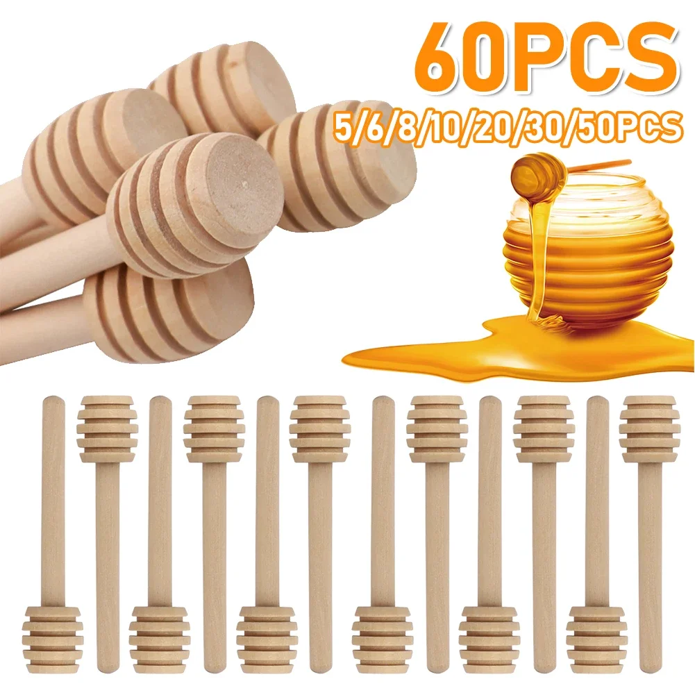 60-1PCS Wooden Honey Dipper Stick Honey Stirrers Small Honey Spoon Sticks Long Handle Honey Spoon Dispense Drizzle Honey