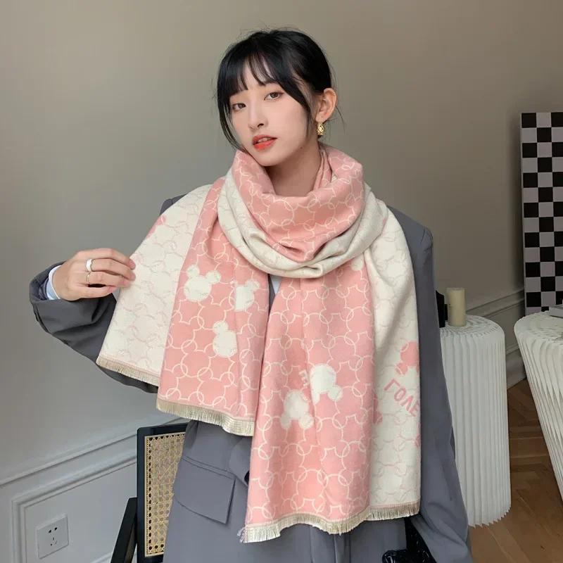 Mickey Mouse Scarf New Disney Anime Characters Warm Imitation Cashmere Neckerchief Shawl Sweet Style Girdle Casual Fashion Match