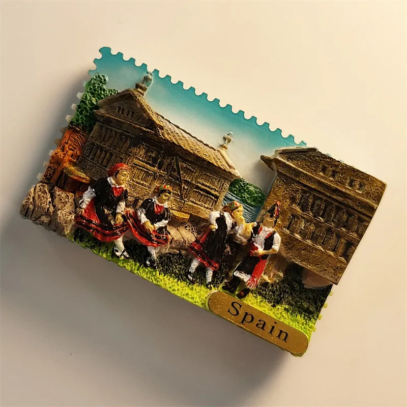 Spain old town Kombaro national costume travel souvenir handmade decoration magnetic refrigerator magnet resin material