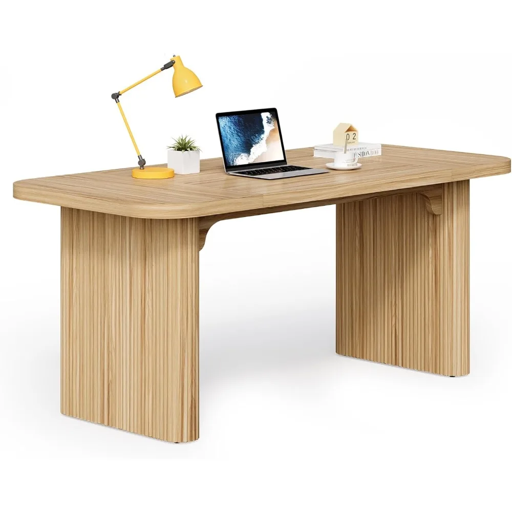 

62-Inch Home Office Computer Desk, Large Writing Desk with Textured Double Base, 5 ft Conference Meeting Seminar Table for Offi