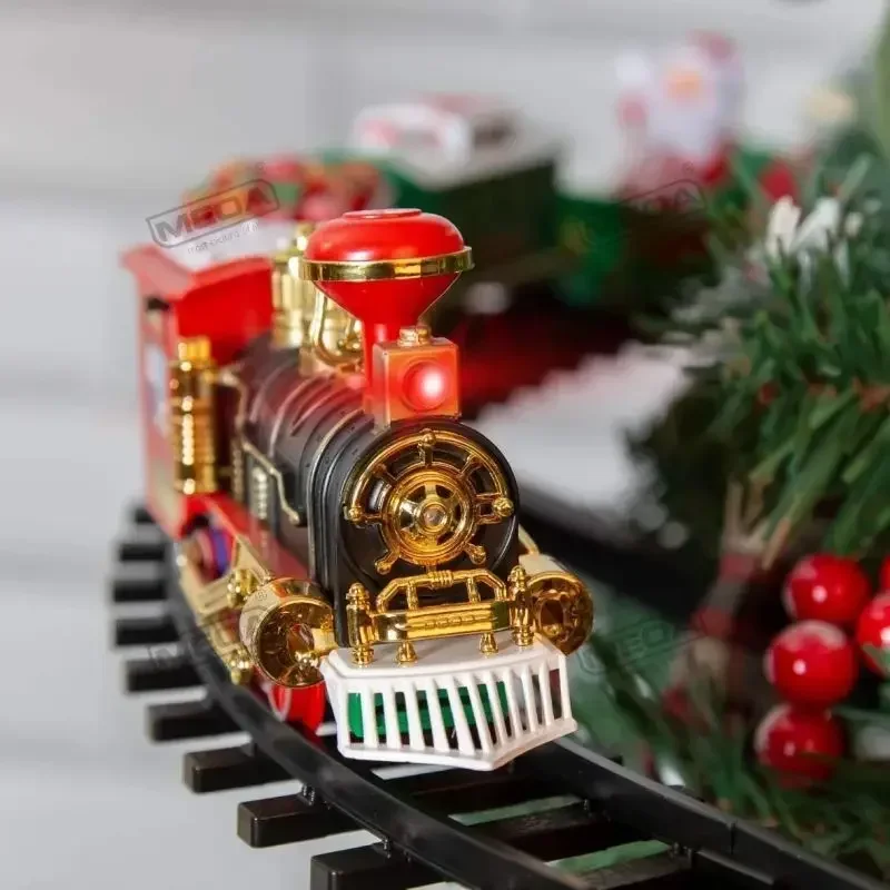 Train de chemin de fer à piles avec son et lumière, jouets de voiture de chemin de fer, piste de décoration d'arbre de Noël, jouets électriques pour enfants