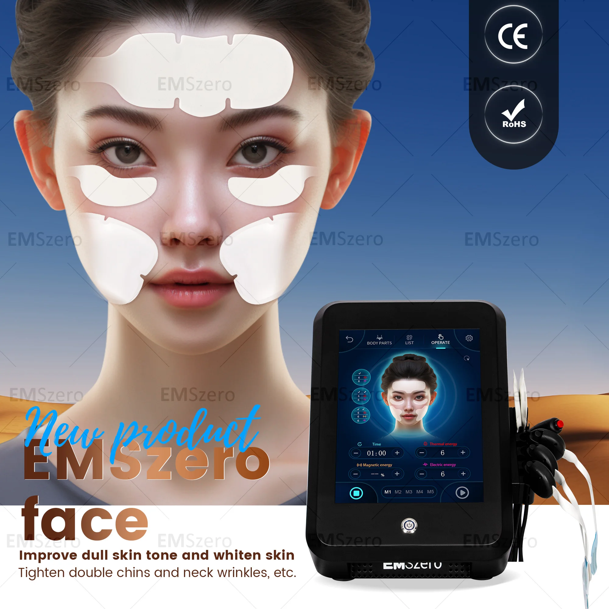 

2024 Professional Facial Electrostimulation Lifting Machine PEFACE Pads Massager Device White