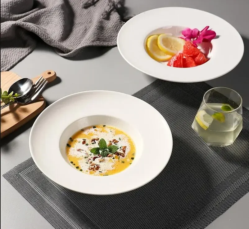 

Steak Salad Plate White Round Straw Hat European-style Hotel Restaurant Decorative Soup Household Ceramic Tableware