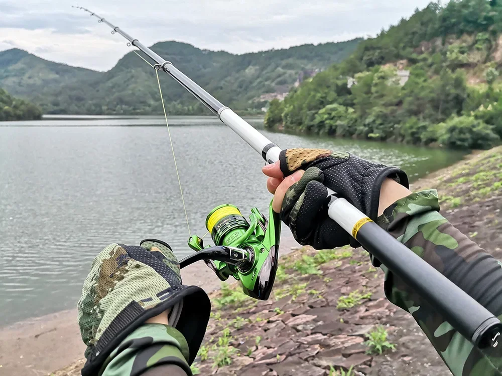 3M 2.7M 2.4M 2.1M 1.8M 1.5M Teleskop-Angelrute zum Felsangeln, Spinn-, Fliegen-, Karpfen- und Feederangeln, Kohlefaser, Pesca Mini Reiserute mit Rollenhalter – Detail 8