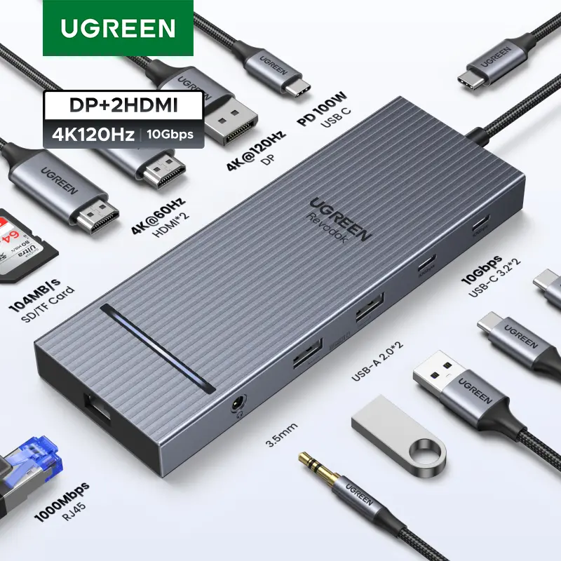 רכזת USB של UGREEN במהירות גבוהה עם תמיכה ב-4K 120Hz
