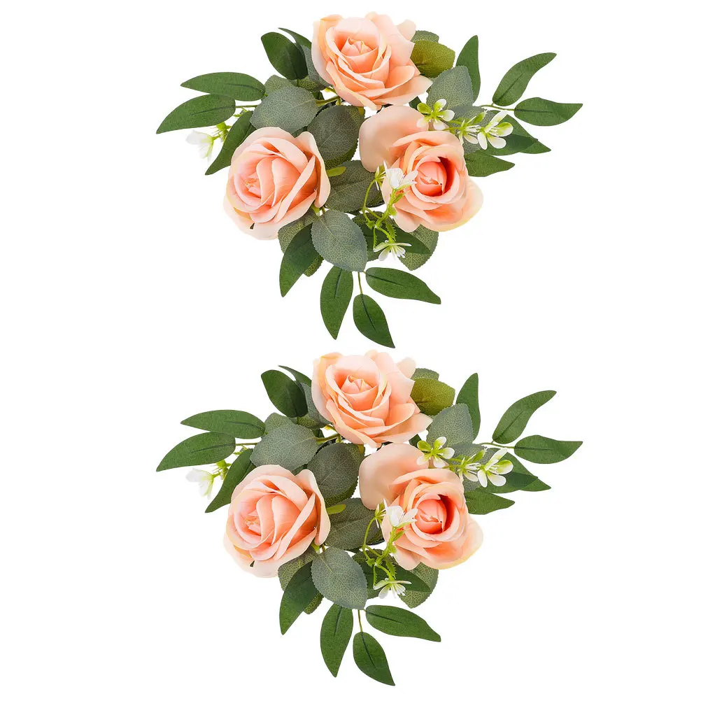 2 szt. Sztuczny Wieniec z Róż Realistyczny Kwiatowy Pierścień Dekoracja Ślubna Ozdoba Stołu Dekoracja Domu Salonu