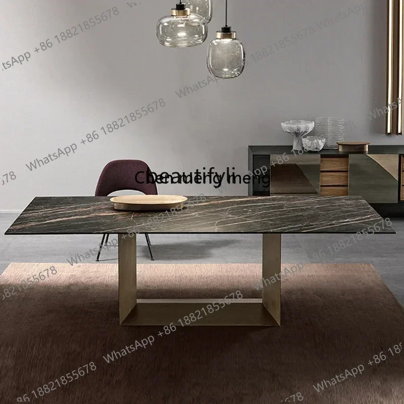 zS173xzItalian imported rock slab light luxury designer dining table and chair combination Nordic rectangular dining table