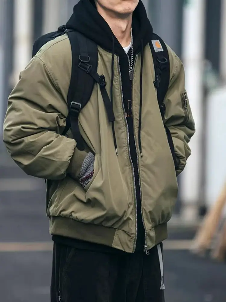 

American Sle Loose Fit Men's Jaet Baseball orm Cotton Coat Winter New Arrival Flight Suit Outerwear Zipper Decoration