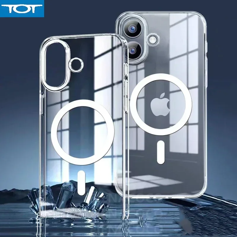 حافظة شفافة فاخرة لهاتف آيفون 16 15 14 13 12 برو ماكس 16 بلس 15 بلس 14 بلس متوافقة مع حافظات هواتف السيارة المغناطيسية MagSafe