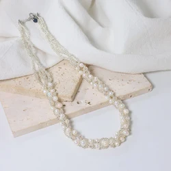 Natural Freshwater Pearl Woven Multi-layer Necklace Korean Women's Luxury Jewelry Fashion Women's and Girls' Gifts GN0623